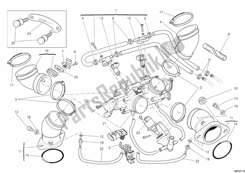 Alle onderdelen voor de Gasklephuis van de Ducati Monster 659 ABS Australia 2013